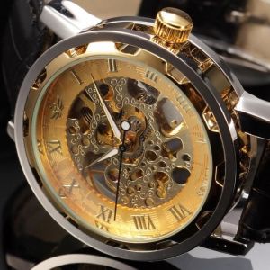 SEWOR Squelette En Or Montre MéCanique Hommes Montres Bracelet En Acier Inoxydable Horloge Masculine Bracelet En Cuir Masculin Avec