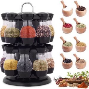 16 Pots à Épices + Support Rotatif 2 Couches