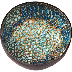 Bol en noix de coco naturelle bols en nacre incrustés de coquille bol à clés pour porte-noix de Table dentrée Fruits (bleu-or)