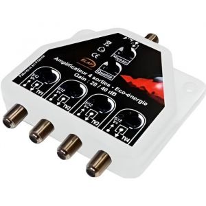 R&eacute;partiteur / Amplificateur 4 TV TNT UHF 470 / 790 MHz r&eacute;glable - Gain : 33 dB - auto-aliment&eacute;