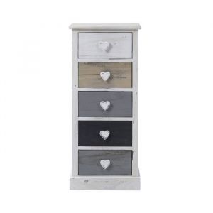 Chiffonnier Mobili Rebecca 5 tiroirs en bois blanc beige et gris - style vintage
