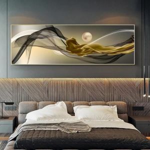 Art mural au-dessus du lit pour chambre &agrave; coucher - Affiches abstraites en ruban Impression sur toile D&eacute;coration 50x150cm Sans