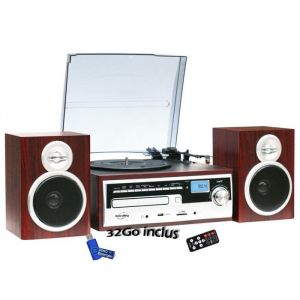 Chaîne Hifi Inovalley CH14E tourne disque vinyle 80W Cd Bluetooth FM et USB + télécommande + clé USB