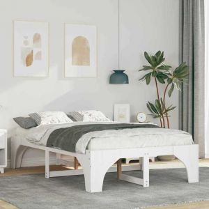 Cadre de lit sur&eacute;lev&eacute; Double - sans matelas - sommier au sol Blanc 140x190 cm - bois massif en pin - 197x147x40 cm 7331160