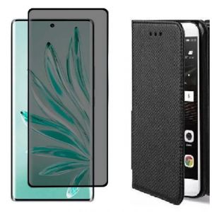 Coque pour Honor 200 Smart / Honor X7C Noir + Verre trempé Anti Espion - Etui Housse Portefeuille Vitre Protection Ecran