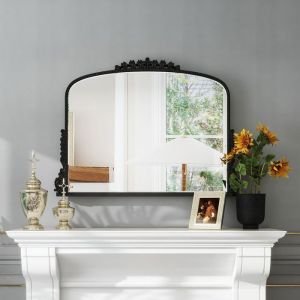 Miroir mural baroque noir - Miroir décoratif antique en arche pour entrée ou salle de bain-89 x 56.8cm
