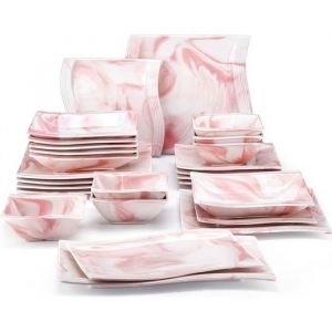 MALACASA Vaisselle Série FLORA 26 pièces Service Complet de Table Nuances vibrantes en Porcelaine pour 6 personnes - Rose