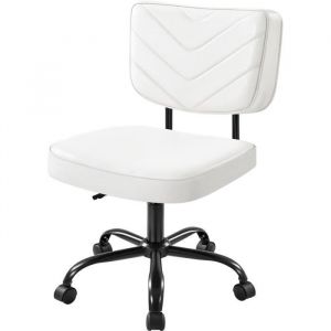 Yaheetech Chaise de Bureau Moderne sans Accoudoir en Similicuir avec Roulettes et Assise Réglable en Hauteur Blanc