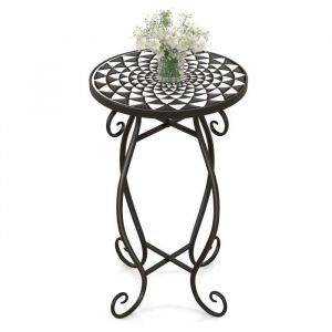 COSTWAY Table dAppoint Ronde de Jardin avec Plateau Mosaïque en Carreaux de Céramique Petite Table Basse dExtérieur pour Balcon