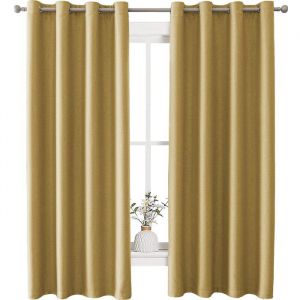 Ystyle Rideau Occultant Thermiques Lot De 2 Rideaux Effet Lin Rideau Salon Phonique 140x260 cm Jaune