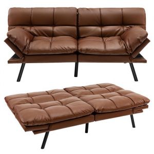 COSTWAY Canapé Convertible 3 Place Canapé-lit Futon  Dossier et Accoudoirs Réglables - Surface de Couchage 182 x 1065 CM Marron
