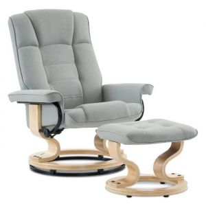MCombo Fauteuil relax avec pouf 9019EY- Fauteuil TV pivotant à 360°- Microfibre -Gris clair