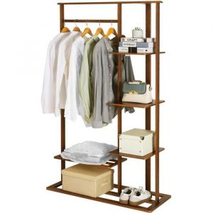 UNHO Portant à Vêtements en Bois Penderie Vêtement Dressing Porte Vêtement sur Pied Armoire Ouverte à 4 Étagères pour Entrée Salon