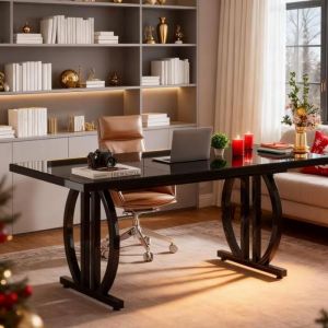 Grand Bureau dordinateur 160cm Bureau dordinateur moderne Sac de Rangement Lat&eacute;ral Table d&rsquo;Ordinateur Moderne Noir