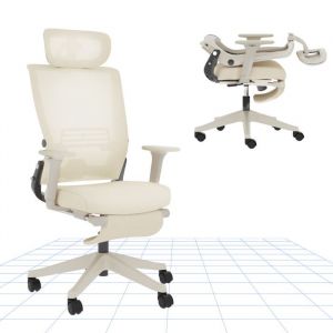 Foldex Chaise de Bureau Ergonomique Chaise Pliante avec Support Lombaire Appui-Tête 2D Chaises avec Repose-Pieds Beige