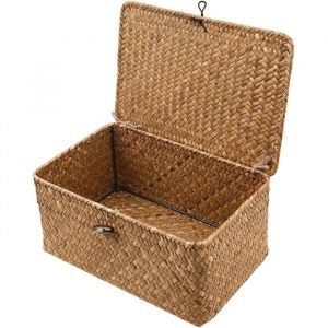 Boîte de rangement en osier avec couvercle boîte de rangement en rotin naturel tissé à la main L