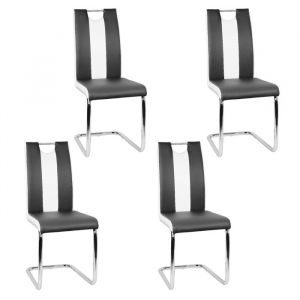 MIPAN. Lot de 4 Chaises Salle &agrave; Manger(Noir + Blanc) - Avec Assise et Dossier en PU - Pour Salle &agrave; Manger Salon Cuisine Bureau
