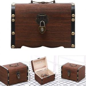 Coffre au tr&eacute;sor en bois - 16 x 10 x 95 cm - avec serrure de rangement - petit coffre au tr&eacute;sor pour le rangement et la d&eacute;coration