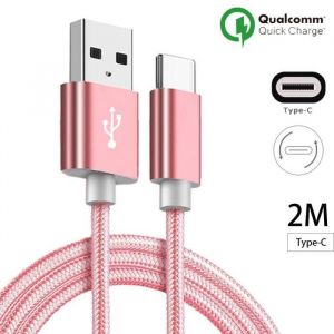 C&acirc;ble USB Type C - Samsung - Galaxy S8 S8Plus S9 S9Plus S10 A3/A5(2017) Note8 Note 10 - 2M - Nylon Rose