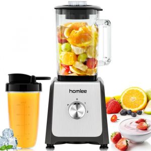 Blender Mixeur Homlee Bol Verre 16 L Blender Smoothie 1200w Professionnel Mixeur Multifonction Broyeur à grainsGlace pilée Gris