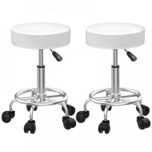MIPAN. Tabouret de Bureau- 2Pcs -Tabouret &agrave; roulettes -Tabouret Coiffeuse en PU - Pivotable &agrave; 360&deg; - R&eacute;glable en hauteur - Blanc