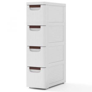 COSTWAY Commode Étroite avec 4 Tiroirs avec Roues Intégrées pour Salle de Bain Studio & Salon 38 x 13 x 155 cm Blanc