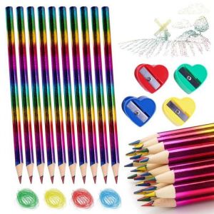 Set de Crayons Arc-en-Ciel 42 Crayons Arc-en-Ciel pour Enfants avec 4 Taille-Crayons Id&eacute;al pour Dessin Esquisse et Coloriage