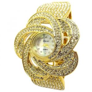 MONTRE BRACELET FEMME DORE OR FLEUR SPIRALE STRASS LUXE ROND IDÉE CADEAU BIJOUX