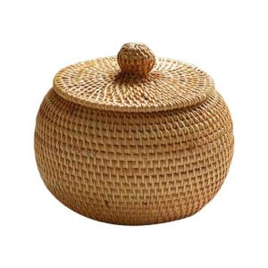 Panier de rangement en osier avec couvercle - panier en rotin - petite bo&icirc;te en osier - rotin naturel tress&eacute; pour chambre salon
