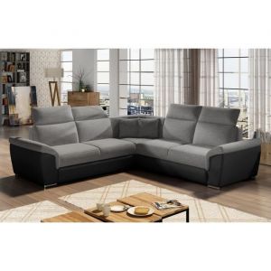 Canapé dangle - convertible - FELIPE - en tissu gris clair et simili cuir gris foncé 5/6 places