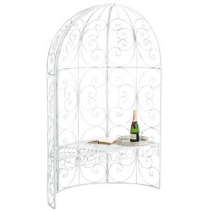 Banc de jardin avec arche &agrave; rosiers en m&eacute;tal blanc vieilli - MDJ10183 - Parfait pour les plantes grimpantes