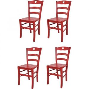 Tommychairs - Set 4 chaises cuisine CUORE robuste structure en bois de hêtre peindré en aniline couleur rouge et assise en bois