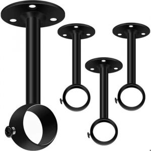 Lot de 4 supports de tringle &agrave; rideau de plafond noir - 25 mm - En m&eacute;tal robuste - Pour tringle de placard penderie support