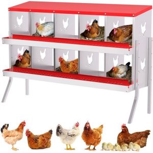 Bo&icirc;te &agrave; Nid pour Poules Coop pour 10 Poules Pondeuses Bo&icirc;te &agrave; Nid &agrave; 10 Compartiments Cage &agrave; Poules en Acier，Rouge avec pied 7mm