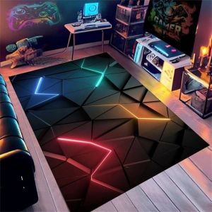 Tapis Chambre Ado Adulte Enfant Tapis Gamer Sol Deco Chambre Gaming Garcon Motif N&eacute;on G&eacute;om&eacute;trique Color&eacute; 120x160cm#N&eacute;on