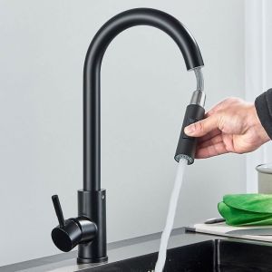 Robinet Cuisine Noir Mitigeur Cuisine Douchette Evier Cuisine Pivotant à 360° dÉvier à Arc Élevé Pulvérisateur Escamotable 2