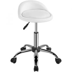 Yaheetech Tabouret de Travail &agrave; roulettes Blanc Tabouret Coiffeur R&eacute;glable Pivotant Chaise pour Salon Message Si&egrave;ge avec Dossier