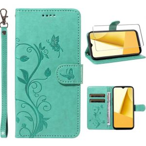 Verre trempé+Housse pour Samsung Galaxy S7 Edge 5.5Etui en Cuir Portefeuille PU Etui MagnétiqueCarte SlotArbre à fleurs vert