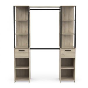 Armoire dressing 2 colonnes 2 tiroirs couleur ch&ecirc;ne / noir mat - Largeur 1598 x Profondeur 495 x Hauteur 2003 cm