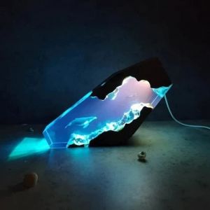 Veilleuse - HAOPYOU - Lampe 3D Baleine - R&eacute;sine &eacute;poxy - &Eacute;clairage LED - Design contemporain