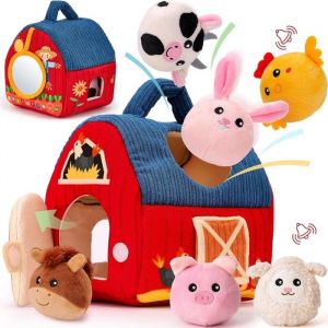 Jouets Montessori pour B&eacute;b&eacute;s 6-12 Mois - Peluches Ferme Surprise Hochets Miroirs & Balles Sensorielles Cadeaux 1-3 Mois