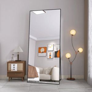 Miroir pleineMiroir sur piedMiroirMiroir Mural180x80 cm-avec Support-Rectangle-cadre en alliage daluminium-SalonChambre-Noir