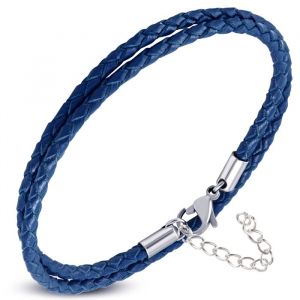 Zense - Bracelet homme en cuir fin bleu double enroulement et réglable ZB0379