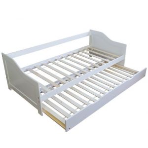 Lit gigogne avec sommier a lattes banquette tiroir 90x200cm blanc LIT06074