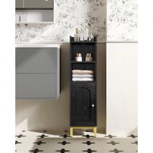 Meuble de Salle de Bain Petit Meuble de Rangement de Salle de Bains  Armoire d&rsquo;Angle avec Porte et &Eacute;tag&egrave;res 20 x 25 x 90 cm