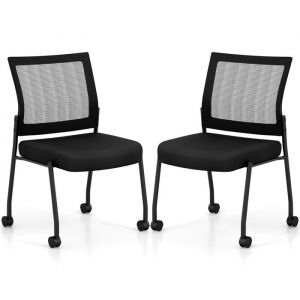COSTWAY Lot de 2 Chaises de Salle de Réunion Sans Accoudoirs à Roulettes Dossier en Maille Empilables Siège Rembourré