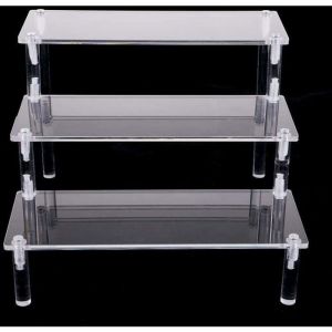 Pr&eacute;sentoir acrylique transparent 3 niveaux support escalier pour figurines cosm&eacute;tiques vernis Label