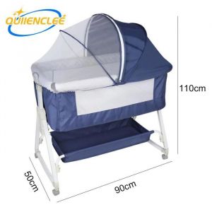 95*50*98-110cm Couffin 2 en 1-Bleu marine- Pieds triangulaires-lit de bébé-Réglable en hauteur-QUIIENCLEE