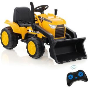 DREAMADE Tracteur Electrique Tractopelle pour Enfants Voiture Electrique 12V-7Ah avec Télécommande 24G LED Musique 30KG MAX