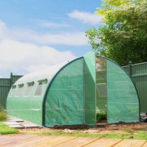 Serre de jardin tunnel - AKOZON - 10349 - 6 x 3 m (18 m&sup2;) - b&acirc;che PE 140 g/m&sup2; - 2 portes articul&eacute;es
